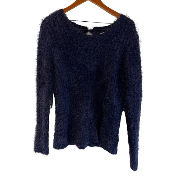 Lauren Conrad Sweater Dark Navy Blue Fuzzy Knit XL Pullover Long Sleeves Keyhole - Picture 1 of 5